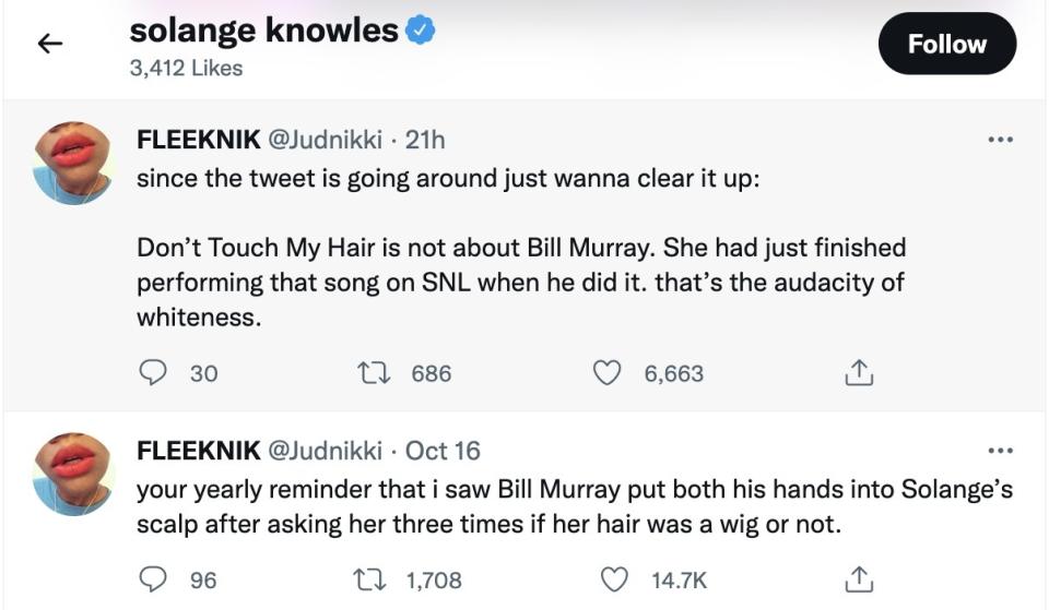 A screenshot of the two tweets under Solange's liked page