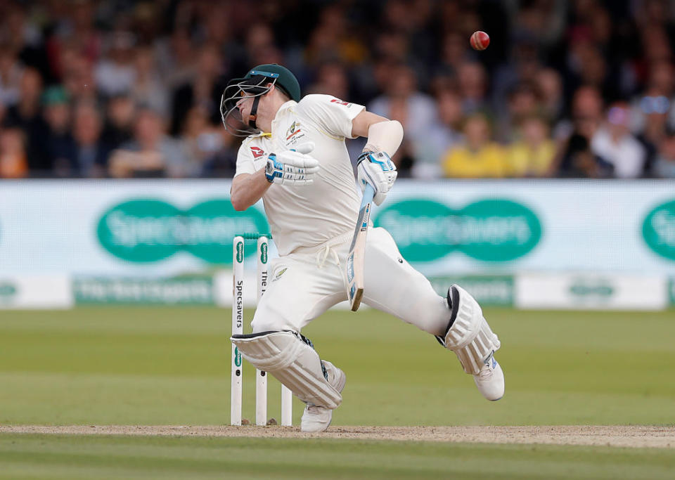 Steve Smith of Australia is struck by a delivery from Jofra Archer of England. (Photo by Ryan Pierse/Getty Images)