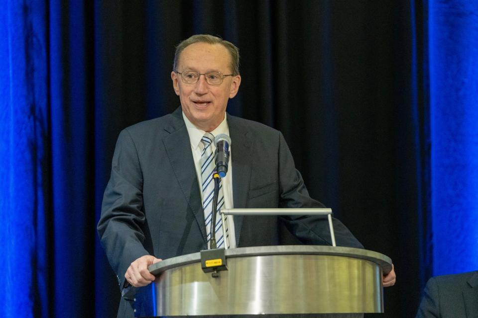 Jeff Iorg, the newly appointed president/CEO of the SBC Executive Committee, speaking at a special executive committee meeting in Dallas on March 21, 2024. Iorg fills a vacancy as the administrative body's highest-ranking employee after a two-plus-year search process.