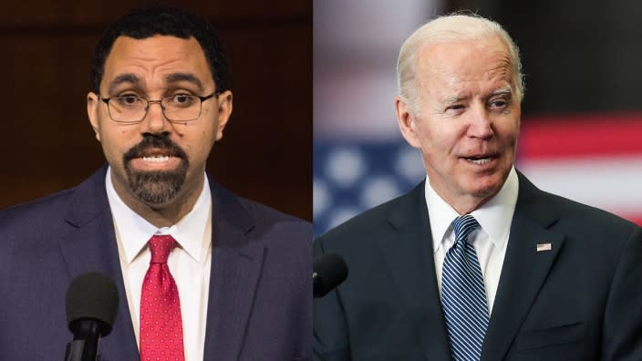 (L-R): Former Education Secretary and Maryland gubernatorial candidate John B. King and President Joe Biden. (Photo: Getty Images)