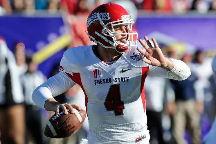 Derek Carr will be the seventh player in Fresno State history to have his number retired. (AP Photo/David Cleveland)
