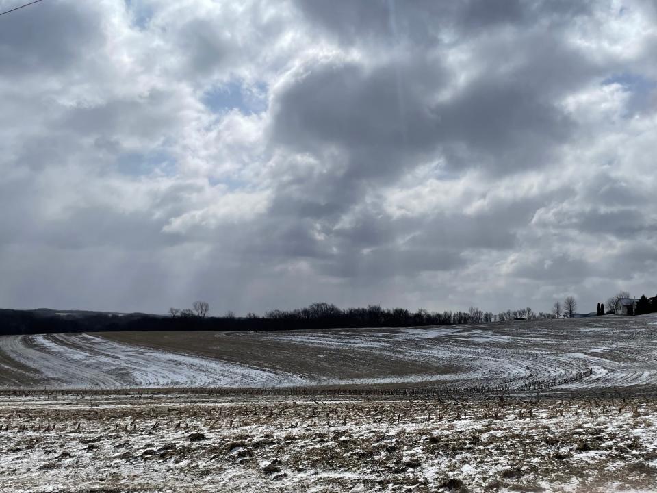 Winter remains over the hills and fields of rural Sauk County in March.