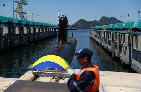 The submarine "Riachuelo", built by the submarine development program (PROSUB), is seen during the inauguration ceremony in Itaguai, Brazil December 14, 2018. REUTERS/Pilar Olivares