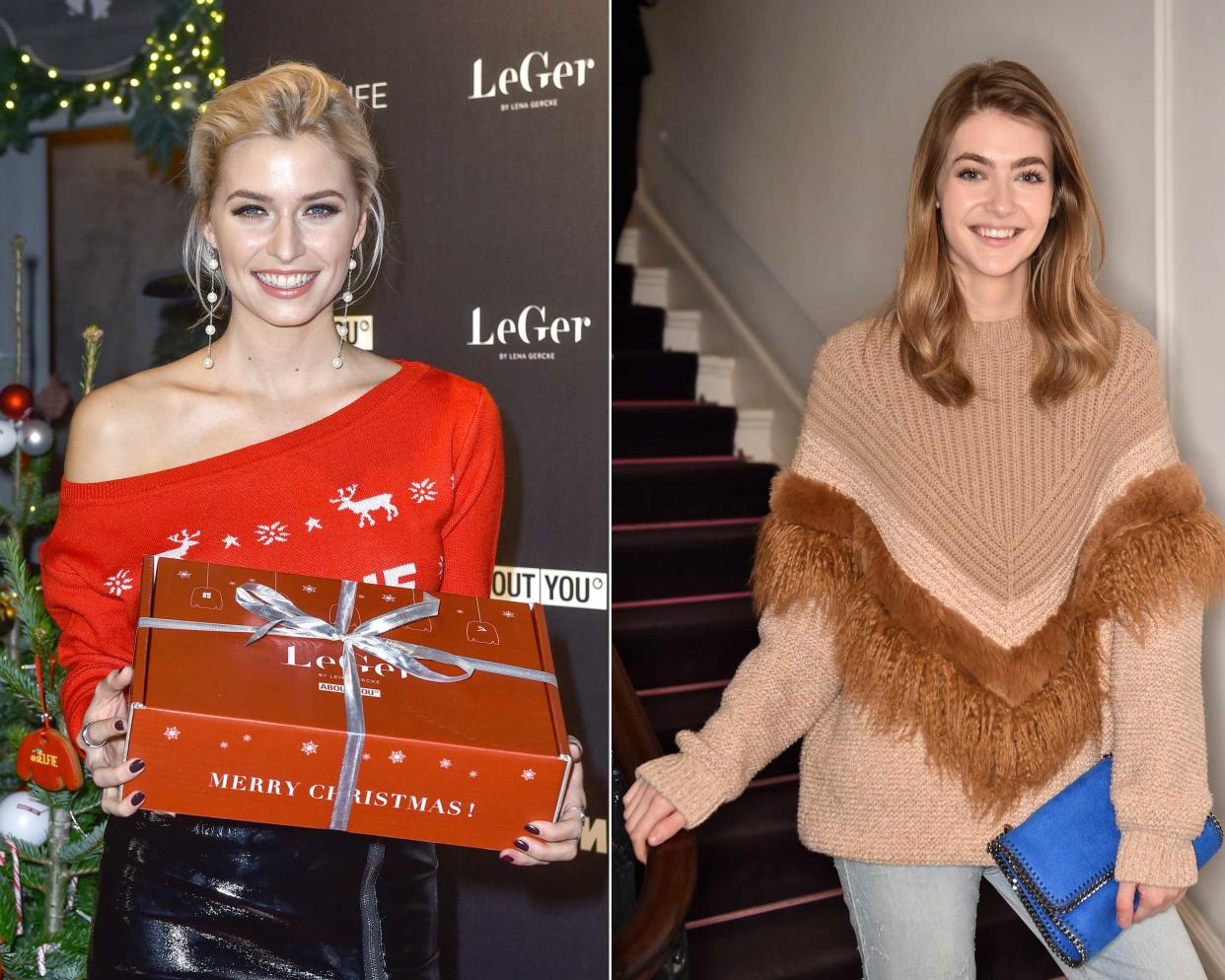 Moderatorin Lena Gercke liebt ihre Weihnachtspullis. Model Eve Delf zeigt sich in einem Outfit von Stella McCartney. (Bilder: Getty Images; Rex Features)