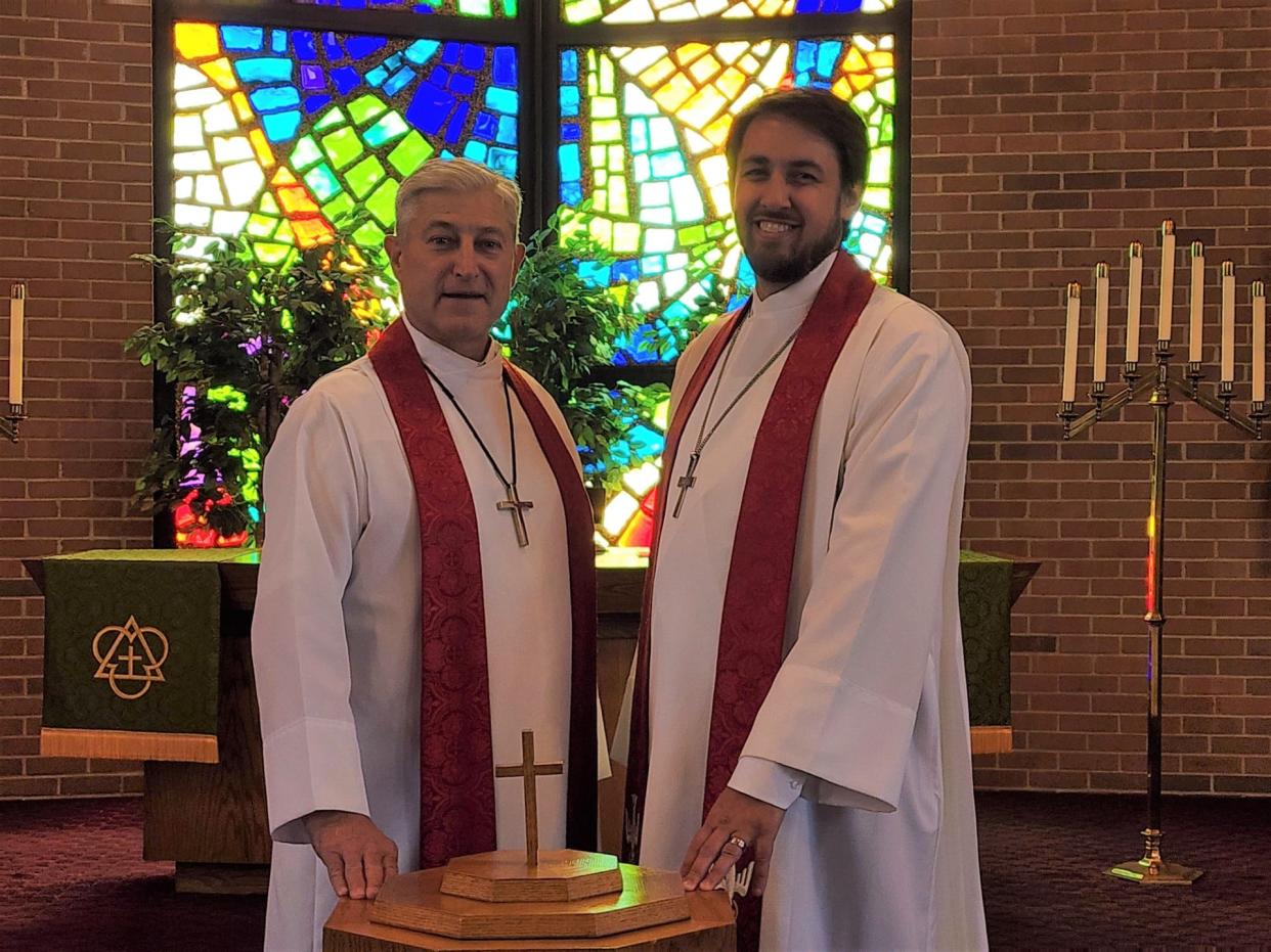 Ross Ulrich (left), senior pastor at Zion Lutheran Church, is retiring today. Replacing him is Greg Sitzman (right), Zion's current associate pastor.