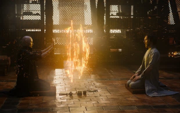 Tilda Swinton as the Ancient One and Benedict Cumberbatch as Dr. Stephen Strange in "Doctor Strange"<p>Jay Maidment/Marvel Studios/Disney</p>