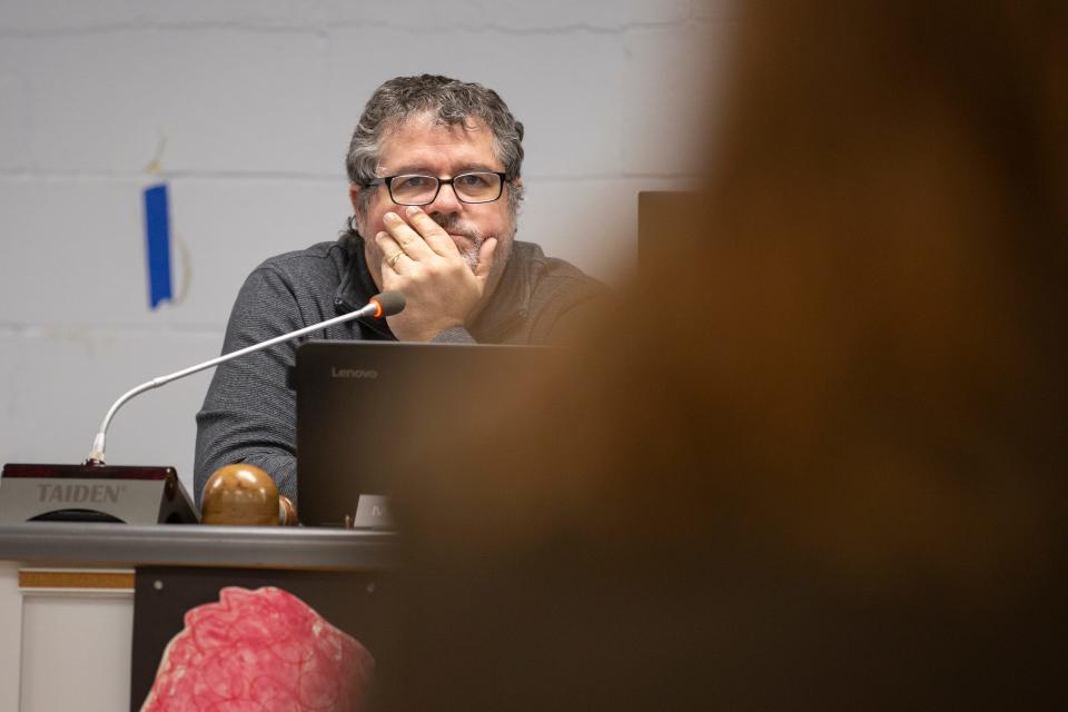 Maury County Public Schools Board of Education Chair Michael Fulbright speaks during a meeting at Horace O. Porter School in Columbia, Tenn., on Monday, March 7, 2022.