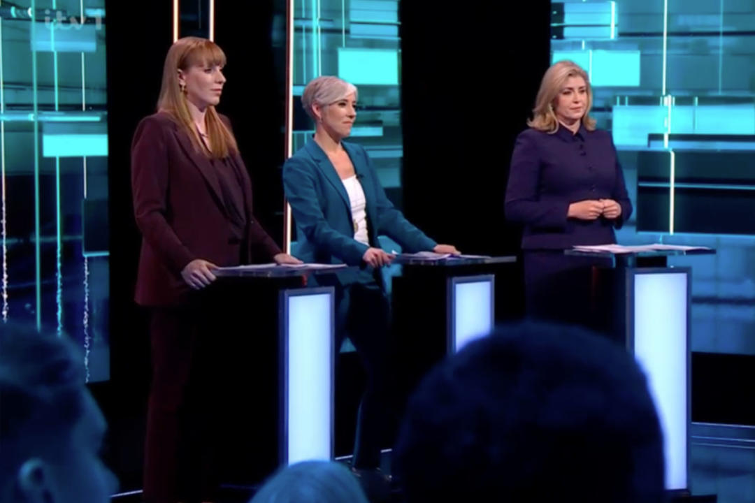 Rayner, Cooper and Mordaunt during the debate. (ITV)