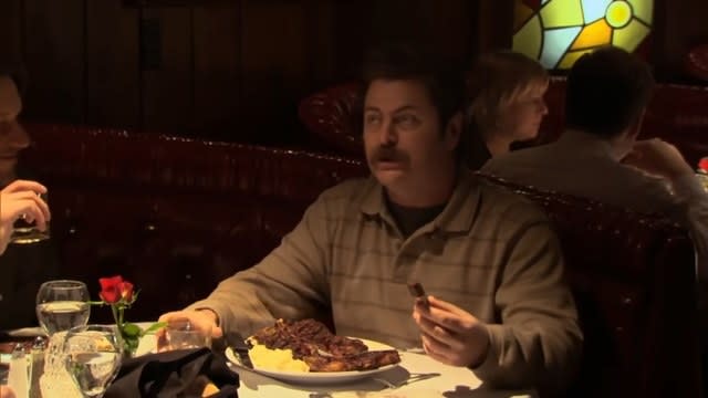 Ron eating steak in &quot;Parks and Recreation&quot;