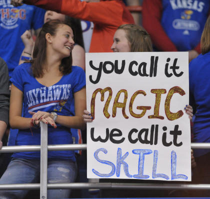 Feb 2, 2015; Lawrence, KS, USA; Kansas Jayhawks fans show their support during the second half against the Iowa State Cyclones at Allen Fieldhouse. Kansas won 89-76. (Denny Medley-USA TODAY Sports)