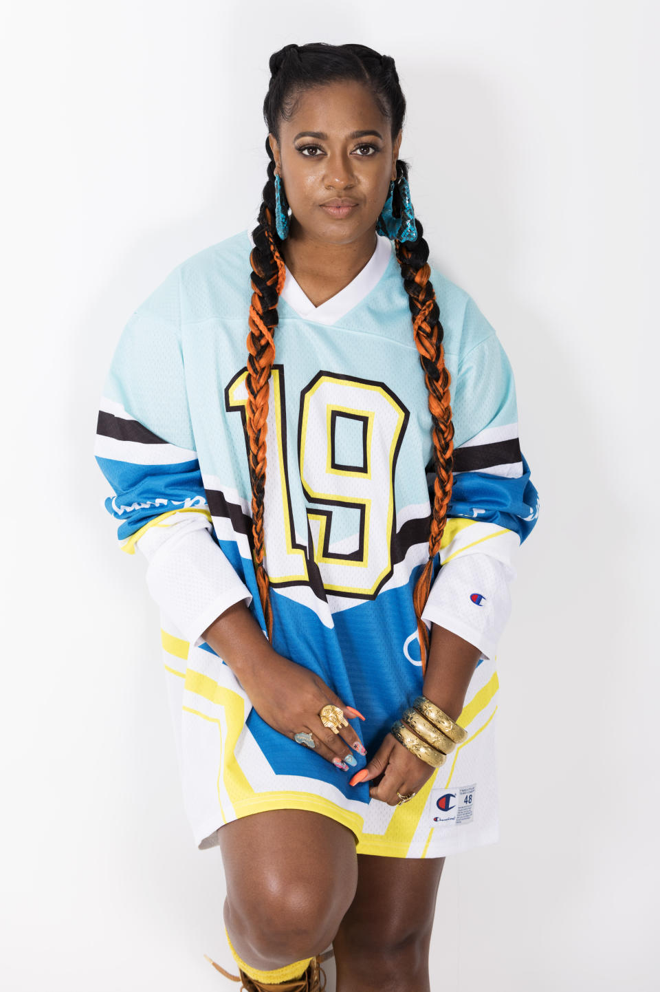 FILE - This Aug. 22, 2019 photo shows Rapsody posing for a portrait in New York. Rapsody's “Pray Momma Don’t Cry” is one of four songs featured on “I Can’t Breath/Music for the Movement,” a four-song album that is a joint venture between Disney Music Group and The Undefeated, ESPN’s platform for exploring the intersections of race, sports and culture. Rapsody is hoping the album can unite people. (Photo by Brian Ach/Invision/AP, File)