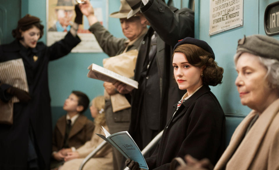 Rachel Brosnahan plays a 1950s Jewish housewife with a knack for stand-up in The Marvelous Mrs. Maisel<span class="copyright">Nicole Rivelli—Amazon Studios</span>