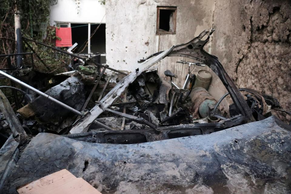 Destroyed vehicle is seen inside a house after U.S. drone strike in Kabul, Afghanistan (AP)