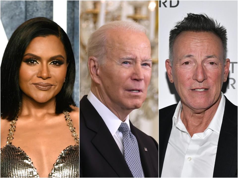 (Left to right) Mindy Kaling, Joe Biden and Bruce Springsteen (Getty Images)