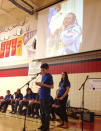 Astronaut Chris Hadfield speaks to students at Chief Peguis High in Winnipeg over radio contact from space.