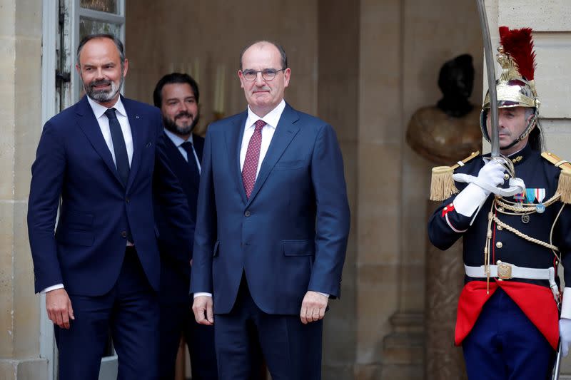 Handover ceremony between outgoing PM Edouard Philippe and newly-appointed PM Jean Castex