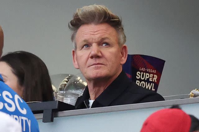 <p>Harry How/Getty Images</p> Gordon Ramsay at the 2024 Super Bowl