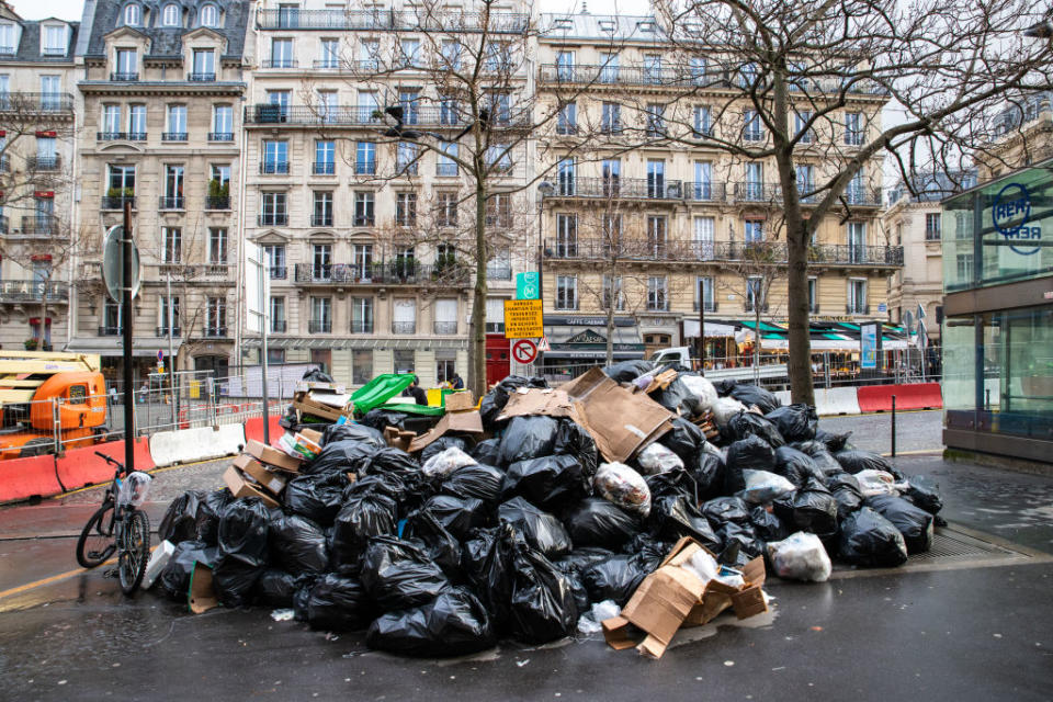 The strike has been going on for 10 days, leading to mass pile ups of rubbish. Source: Getty