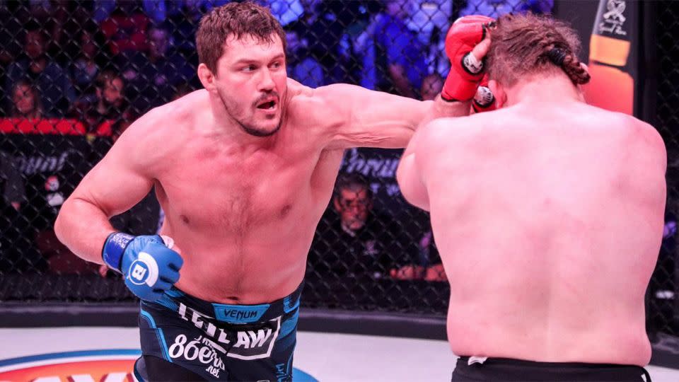 Mitrione fires a shot at Nelson. Pic: MMA Fighting