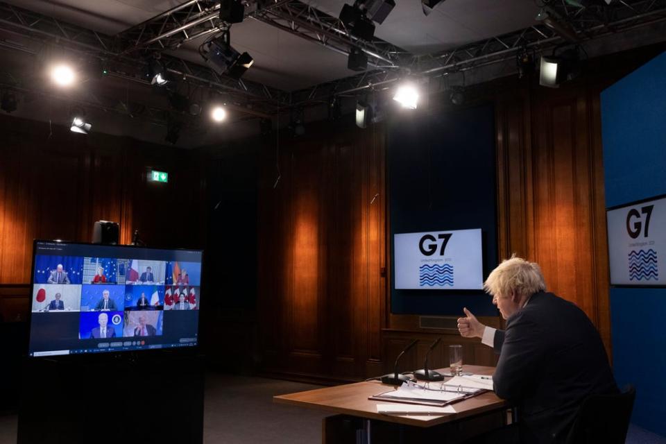 Boris Johnson addresses fellow G7 leaders via a secure video link from 9 Downing Street (Simon Dawson/10 Downing Street)