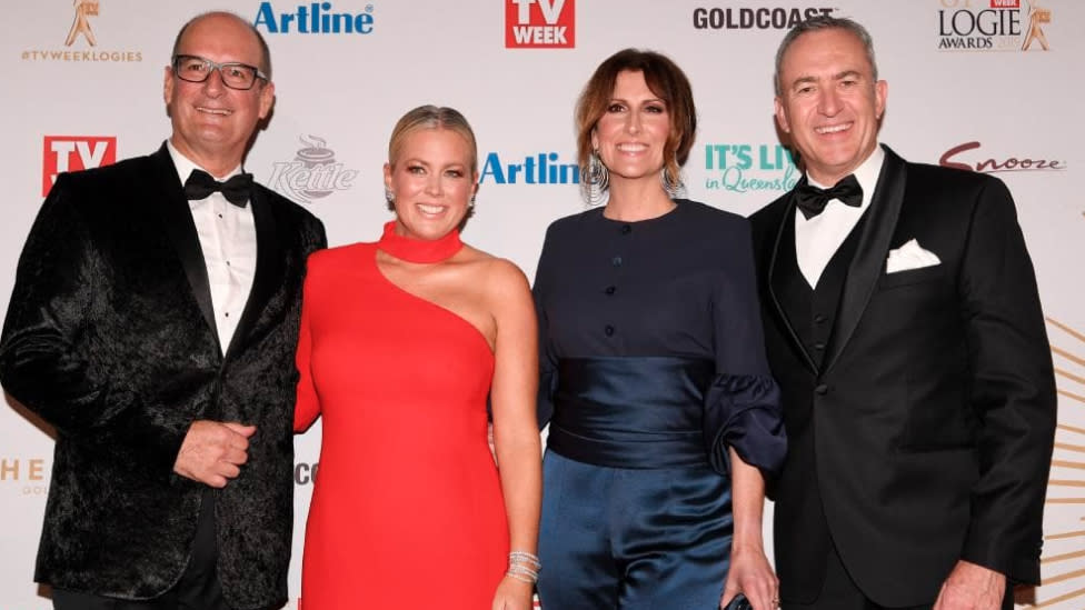 Mark Beretta, David Koch, Natalie Barr and Samantha Armytage arrive at the TV week Logies 2019. Photo: Getty Images