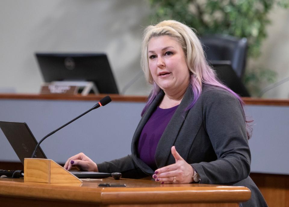 Dr. Deanna Oleske, District 1 chief medical examiner, speaks during the State of the Medical Examiner District presentation at the Santa Rosa County Administrative Center Board Room in Milton on Tuesday, May 3, 2022. Escambia, Santa Rosa, Okaloosa and Walton counties are hashing out a fair cost split for a new Medical Examiner facility, which could cost up to $26 million.