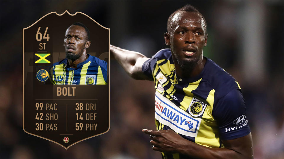 FIFA players are salivating over the prospect of using Bolt’s pace in the popular video game. Pic: Twitter/Getty