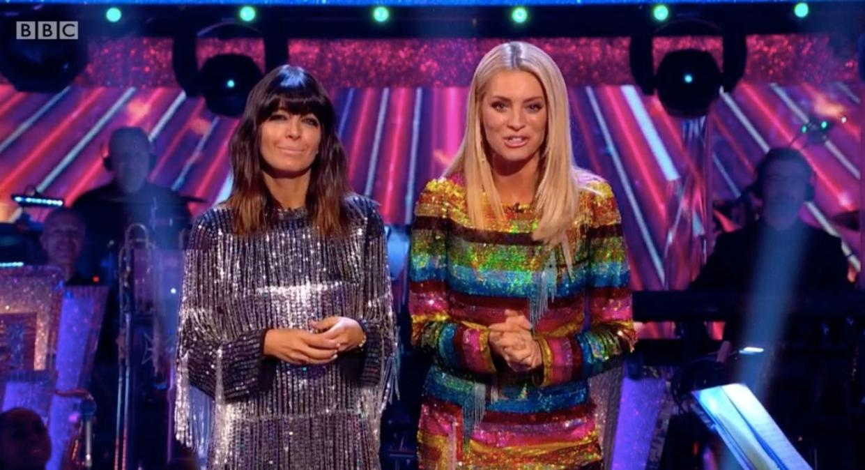 Claudia Winkleman and Tess Daly wowed fans with their stunning dresses on last night's Strictly Come Dancing [Image: BBC]