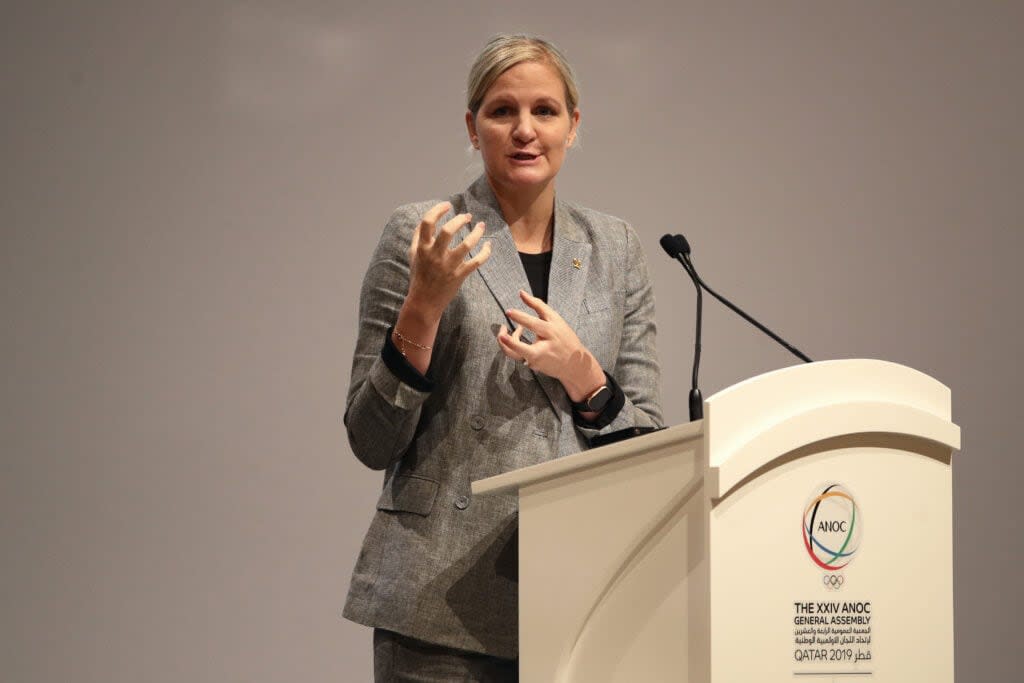 Kirsty Coventry, Chair of the IOC Athletes’ Commission speaks during the XXIV ANOC General Assembly on October 17, 2019 in Doha, Qatar. (Photo by Bryn Lennon/Getty Images for ANOC)