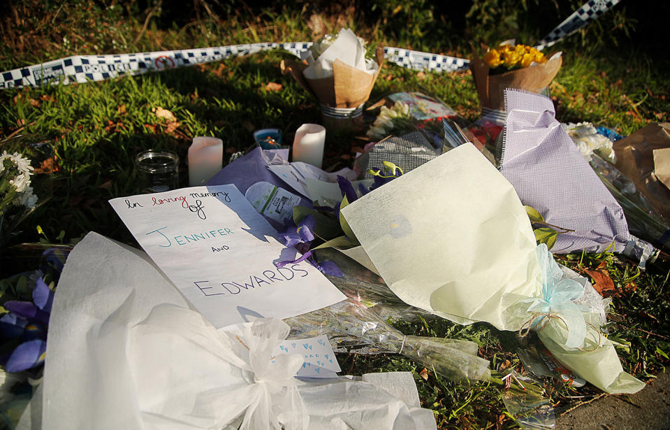 Flowers and tributes for the murdered children are seen at the West Pennant Hills home. Source: AAP