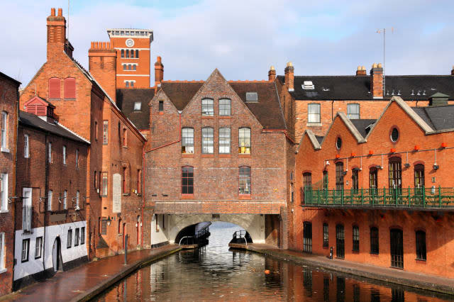 Birmingham water canal network - famous Gas Street Basin. West Midlands, England.