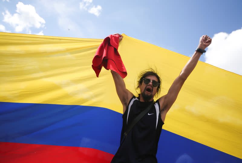 Demonstrators take part in a protest as a national strike continues in Bogota