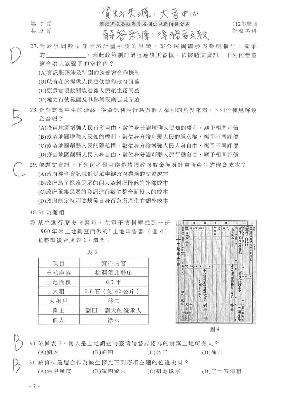 社會試題解答。（圖／得勝者文教提供）