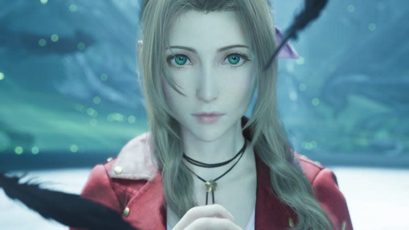 Aerith clasps her hands together. 