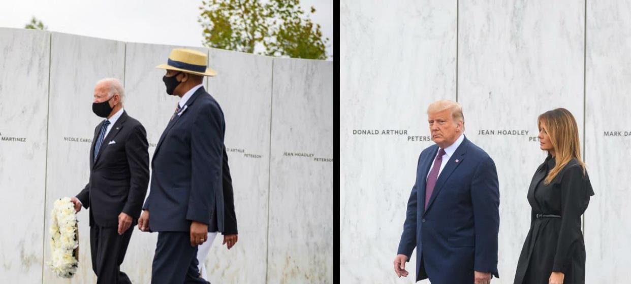 Joe Biden à New York ce vendredi (gauche) et Donald Trump en Pennsylvanie (droite).  - JEFF SWENSEN - JIM WATSON