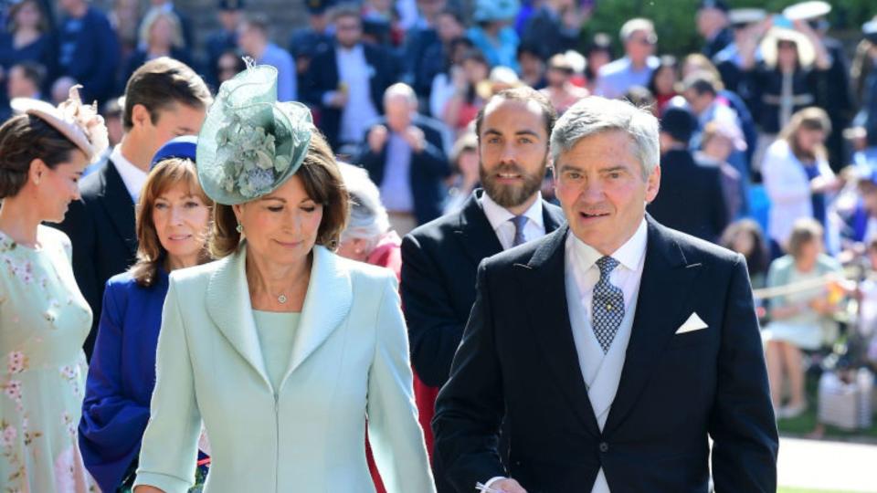 Carol Middleton and Michael Francis Middleton arrive for the wedding ceremony of Britain's Prince Harry, Duke of Sussex and Meghan Markle at St George's Chapel in 2019