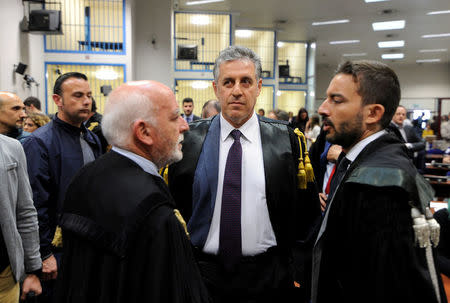 Prosecutor Antonino Di Matteo (C) waits for the reading of the sentence, at the end of a historic mafia case in which mob bosses and former high-ranking state officials were convicted of holding secret negotiations in the early 1990s, in Palermo, Italy April 20, 2018. REUTERS/Guglielmo Mangiapane