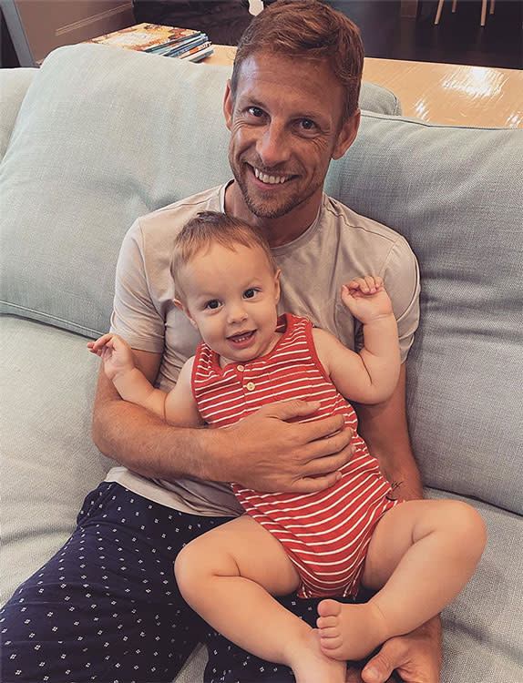 Jenson Button con su hijo Hendrix