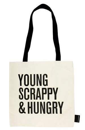 $18.95. <a href="http://www.strandbooks.com/product/tote-bag-young-scrappy-hungry" target="_blank">Buy it here</a>.