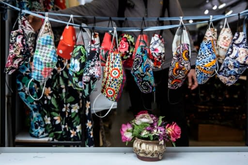 Makeshift face masks on sale at a shop in Hong Kong, which is suffering a chronic shortage of certified protection