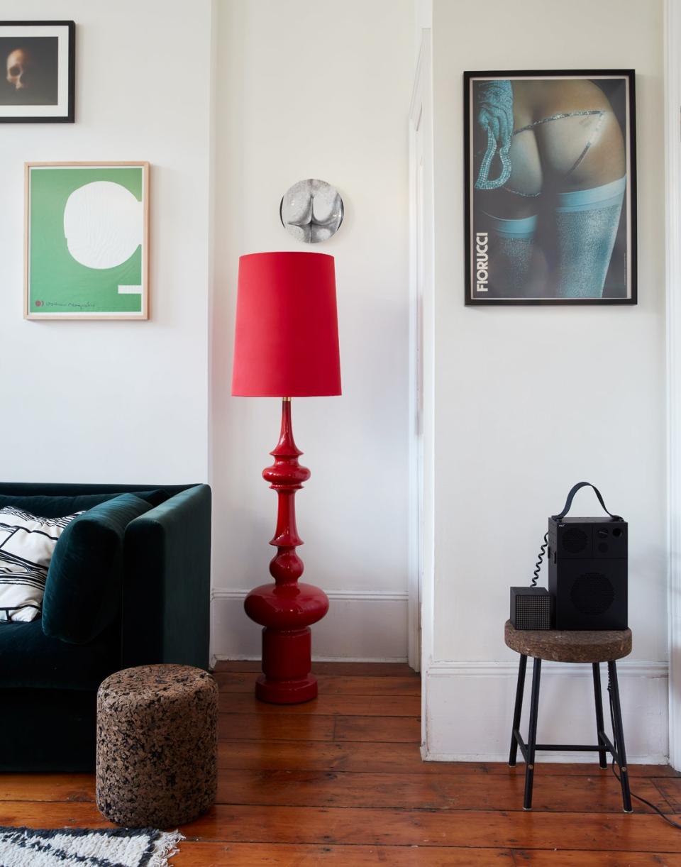 To juxtapose the vintage furniture and bring in something more budget-friendly, the couple went for a coffee table and cork-topped stools designed by Ilse Crawford for IKEA. “They were very affordable,” Aaron says. “For us, it’s a testament that good design can be accessible and can very happily sit among big-name pieces.”