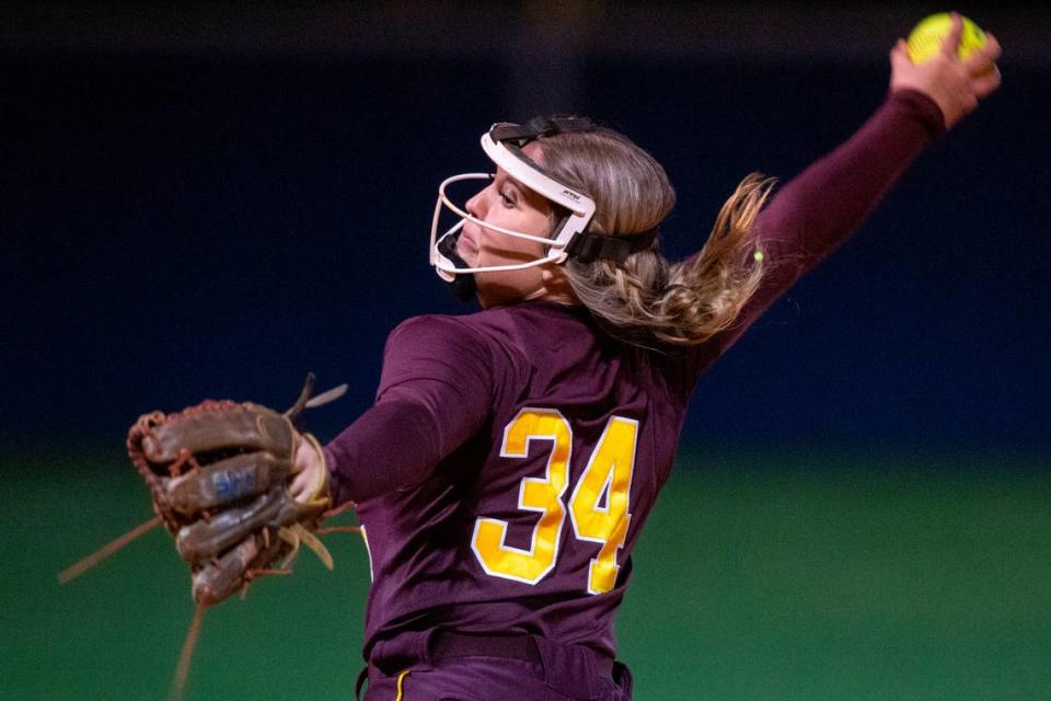 George County’s Peyton Collins throws a pitch during a game at St. Martin on Monday, March 20, 2023. Hannah Ruhoff/Sun Herald