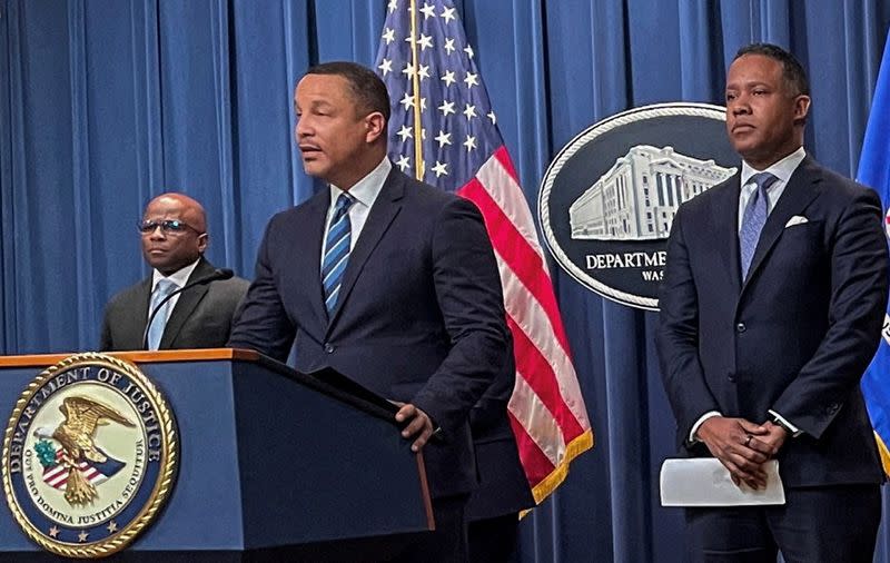 FILE PHOTO: U.S. law enforcement officials announce international cryptocurrency enforcement action during news conference at the Justice Department in Washington