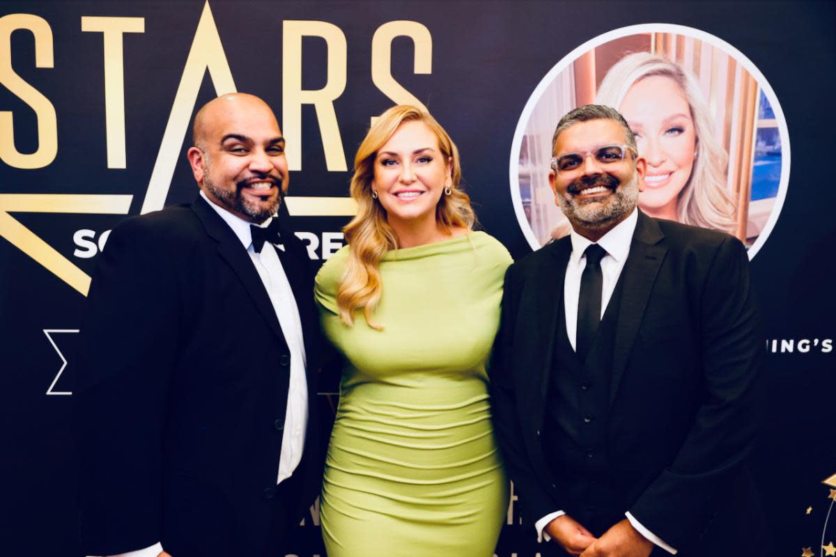 Anish Patel, This Morning presenter Josie Gibson, and Samir Patel at the Stars of Social Care awards ceremony in London <i>(Image: TLC Business)</i>
