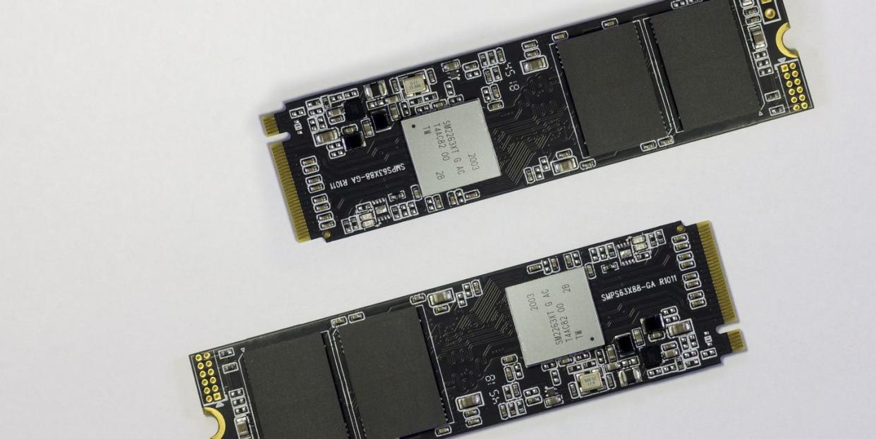 nvme m2 ssd drive laying white background