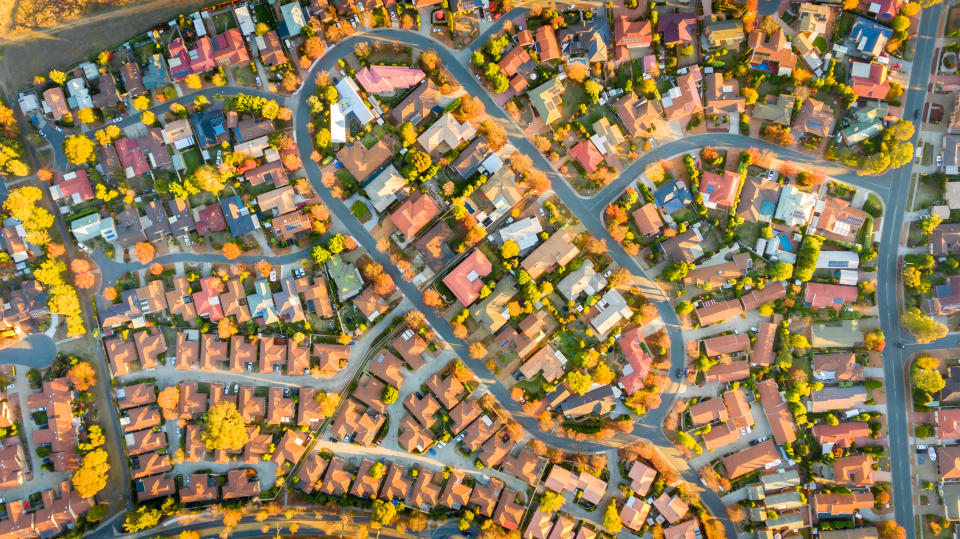 Aerial view of a typical Australian suburb.