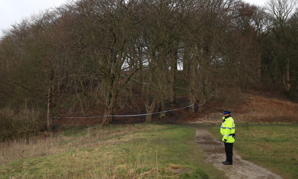 Police in the woods in Heywood where the baby’s body was found.