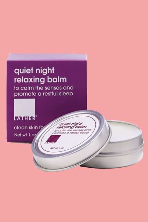 <p><strong>lather</strong></p><p>lather.com</p><p><strong>$9.00</strong></p><p><a rel="nofollow noopener" href="https://www.lather.com/quiet-night-relaxing-balm.html?___SID=U" target="_blank" data-ylk="slk:Shop Now;elm:context_link;itc:0;sec:content-canvas" class="link ">Shop Now</a></p><p>"I rub this on my temples, my neck, and the bottom of my feet and then I put on a meditation from my favorite app, <em><a rel="nofollow noopener" href="https://itunes.apple.com/us/app/stop-breathe-think/id778848692?mt=8" target="_blank" data-ylk="slk:Stop, Breathe & Think;elm:context_link;itc:0;sec:content-canvas" class="link ">Stop, Breathe & Think</a></em>. Sometimes, I fall asleep with my headphones still in!" <em> - Leah S., 32 </em></p>