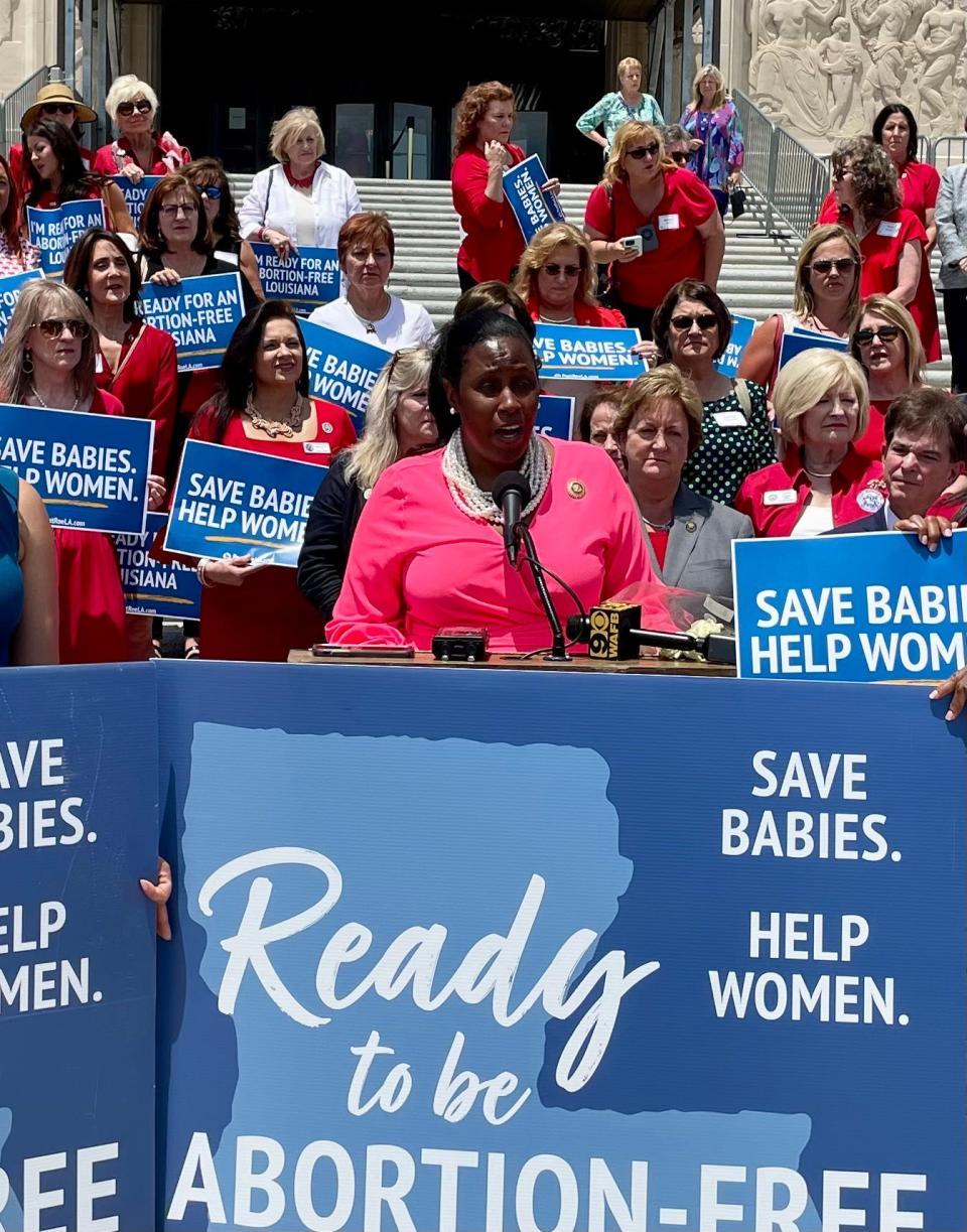 Sen. Katrina Jackson-Andrews, D-Monroe, speaks at an anti-abortion rally on May 10, 2022.