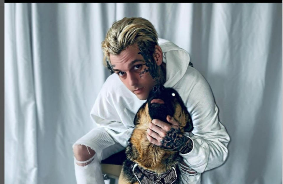 Aaron Carter's dog Zelda has been rehomed following his death
(C) Aaron Carter/Instagram credit:Bang Showbiz